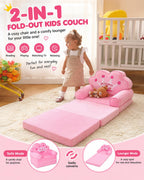 MOONBEEKI Kids Couch Fold Out, Foldable Princess Chair for Toddlers, Pink