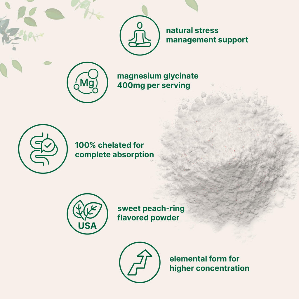 Magnesium Powder, 12oz (56 Servings) | Magnesium Glycinate Powder | Sweet Peach Ring Flavored | Sleep, Muscle, Heart & Nerve Health Support | Easily Absorbed | Non-GMO, Vegan, Sugar Free