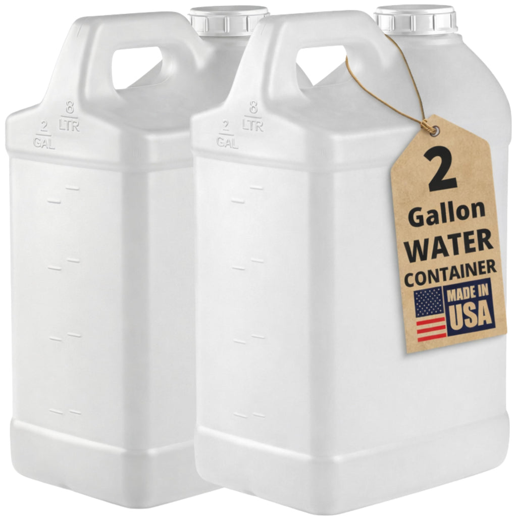 kitchentoolz 2 Gallon Water Jug with Lid – Heavy-Duty HDPE F-Style Plastic Jug for Drinking Water, Camping, Emergency Storage & Utility Liquids – Made in USA - 2 Pack