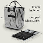 (Large, Silver) Reusable Grocery Bag On Wheels, Shopping Trolley, Rolling Tote, Zipper Closure, Lightweight, Carries Up to 66 lb, Folds Flat, Unbreakable Handles