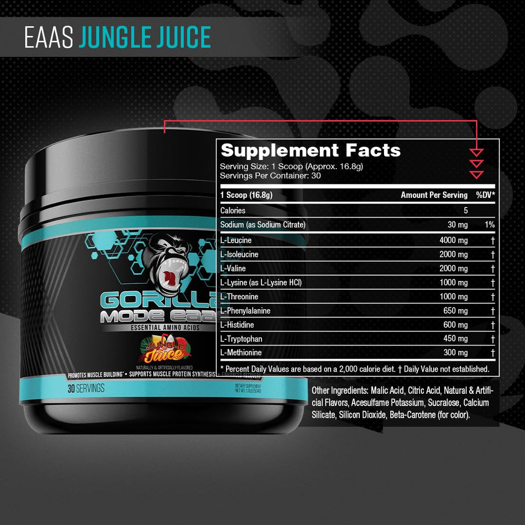 Gorilla Mind Essential Amino Acids to Support Muscle Building, Enhanced Recovery, and Protein Synthesis,Use Before, During, or After Your Workout, 453 Grams (Jungle Juice)