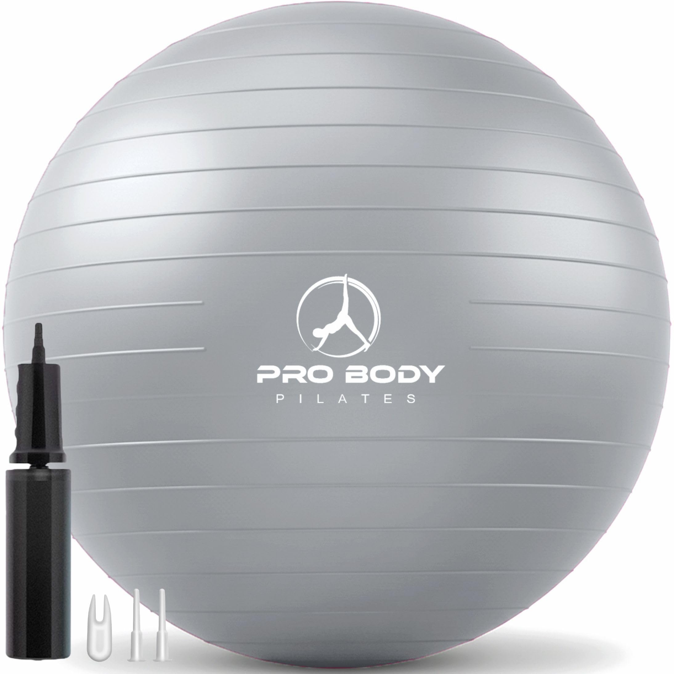 ProBody Pilates Exercise Ball - Multiple Sizes Gym Grade Balance Ball for Fitness, Workout, Pregnancy & Physical Therapy, Stability Yoga Ball Chair (Silver, 45 cm)