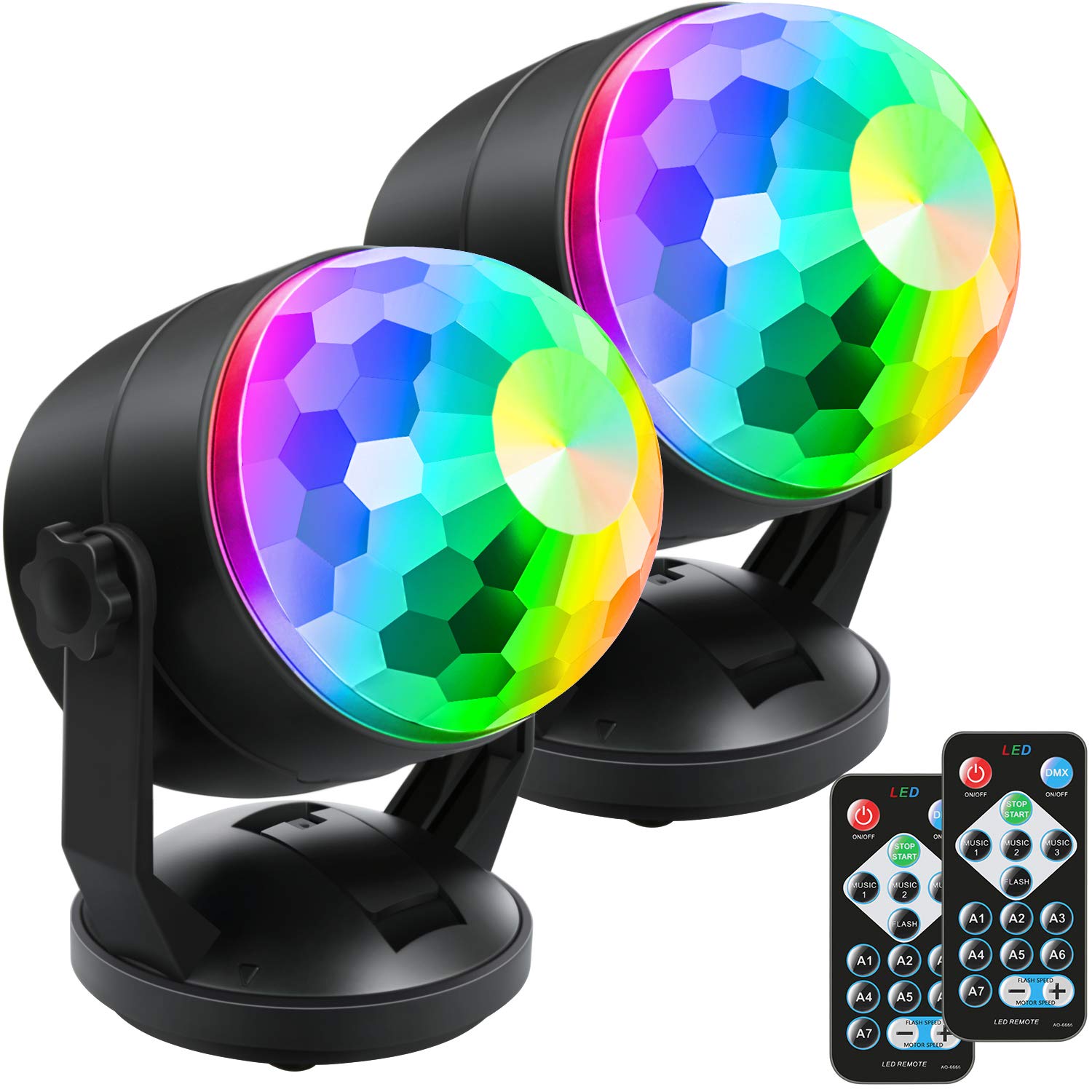 Luditek 2-Pack Portable Sound Activated Party Lights Indoor, Battery Powered/USB Dj Disco Ball Strobe Lights for Car Room, Adults Gifts, New Years Eve Party Supplies 2025 Christmas Decorations