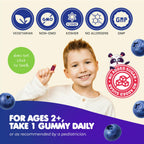 Dr. Moritz Kids Magnesium Gummies, No Sugar Added and Non-GMO Magnesium Supplement, Calm Kids Chewables with Blueberry Flavor, 60 Gummies