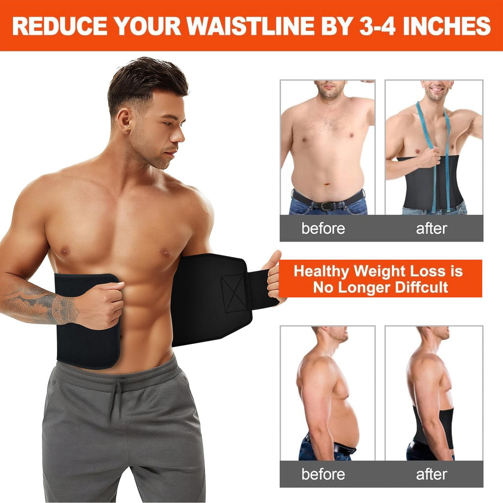 AMZBOSS Waist Trainer for Women & Men, Waist Sweat Band, Belly Band Sweat Belt, Stomach Wrap, Body Shaper Belt (Black, Large)