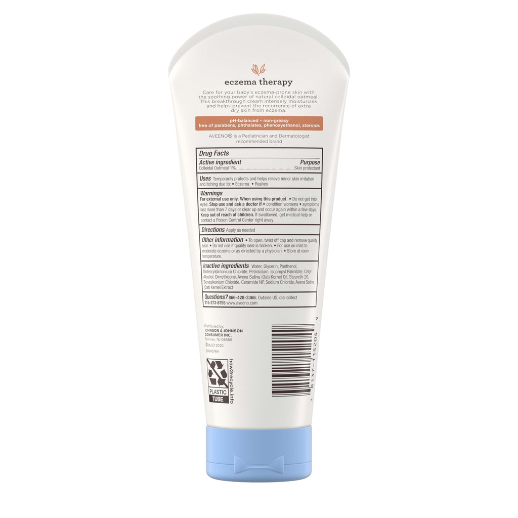 Aveeno Baby Eczema Therapy Moisturizing Cream, Natural Colloidal Oatmeal & Vitamin B5, Baby Eczema Cream for Dry, Itchy, Irritated Skin Due to Eczema, Paraben- & Steroid-Free, 7.3 oz