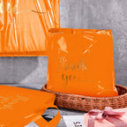 Teling 200 Pcs Thanks Bags with Handle Bulk Thank You Merchandise Bags 3 Size Plastic Packet Retail Shopping Package for Boutique 9 x 12'', 12 x 15'', 15 x 18''(Orange)
