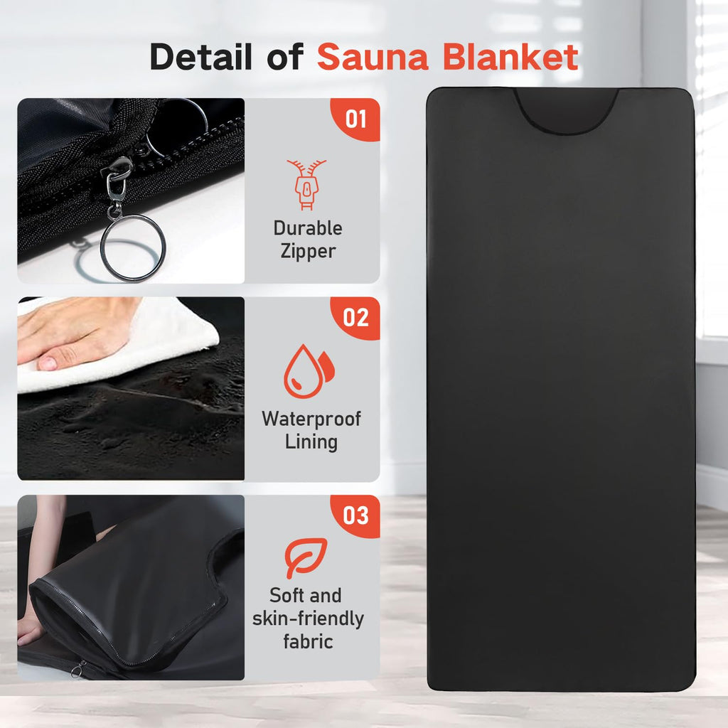 RRGFB Infrared Sauna Blanket for Home, Low EMF Carbon Crystal Heating, Portable Dry Sauna Bag for Relaxation, Detoxification, 5.9ft×2.6ft, Sleeveless