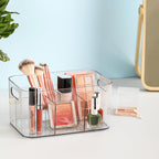 2 Pack, 5-Compartment Clear Plastic Bin - Divided Art Supplies, Cosmetic Makeup Caddy Organizer - Multiuse Storage Container for Vanity, Bathroom, Kitchen, Office, Craft, Shower, Cleaning Items