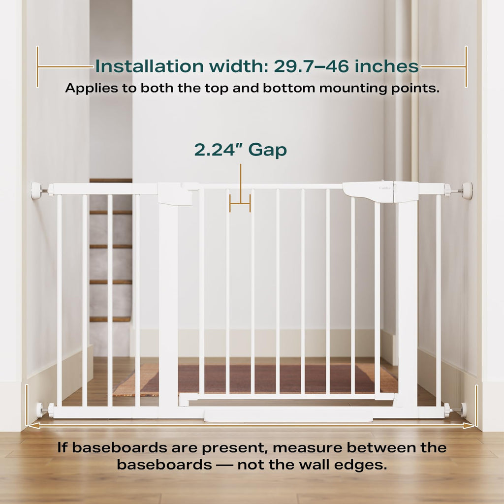 Cumbor 43.5" Auto Close Safety Baby Gate, Extra Tall and Wide Child Gate, Easy Walk Thru Durability Dog Gate for The House, Stairs, Doorways. Includes 4 Wall Cups, 2.75-Inch and 8.25-Inch Extension, W
