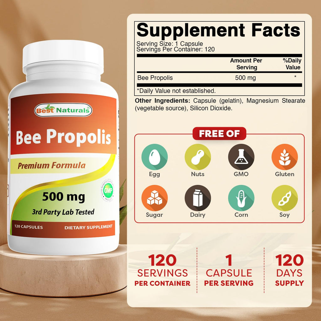 Best Naturals Bee Propolis 500 mg 120 Capsules (120 Count (Pack of 2))