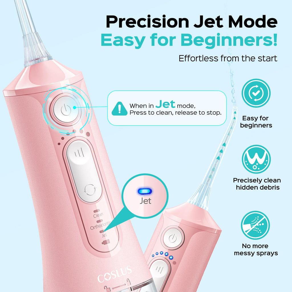 COSLUS C51 Portable Water Flosser for Teeth: 3 Modes & 6 Pressure Settings with Jet Mode Water Dental Pick for Orthodontic, Braces, Sensitive Gums, Compact for Travel, for Multiple Users, ADA Accepted