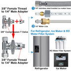 YUHX Brass Angle Stop Add-A-Tee Valve, 3/8 Inch Compression Outlet Easy Connect 3 Way Diverter 3/8"x3/8"x1/4" or3/8"Ice Maker RO System T