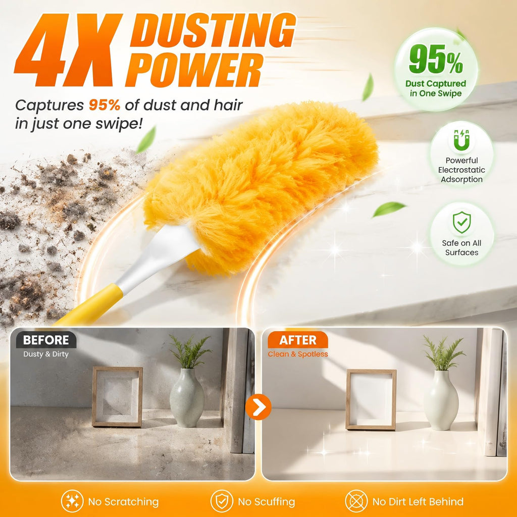 30 Count Duster Refills Kit fit for Swiffer Duster, 360° Heavy Duty Duster Refills, Disposable Microfiber Duster for Cleaning Home (30 Count Refills+1Handle)