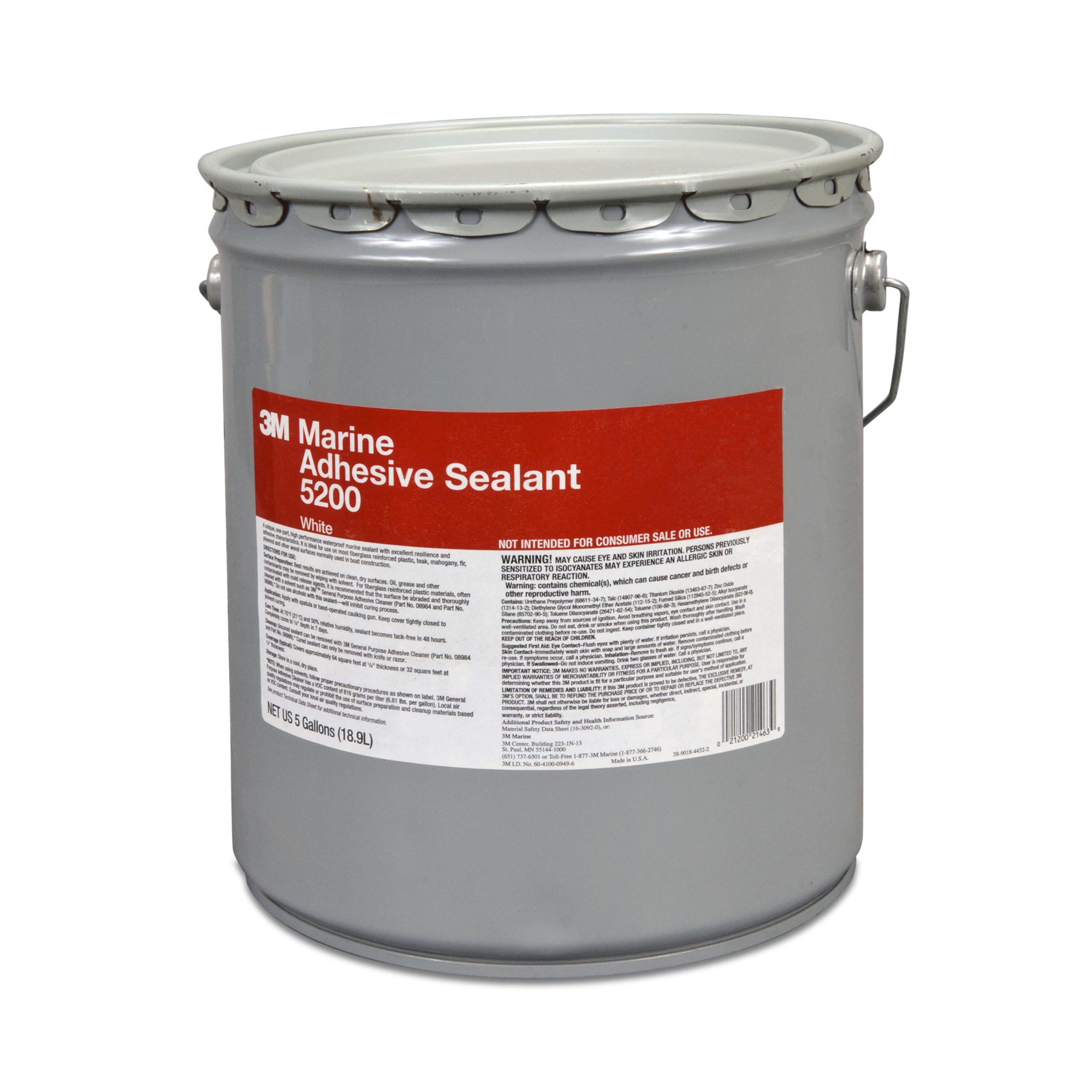 3M Marine Adhesive Sealant 5200, PN21463, White, 5 Gallon Drum (Pail)