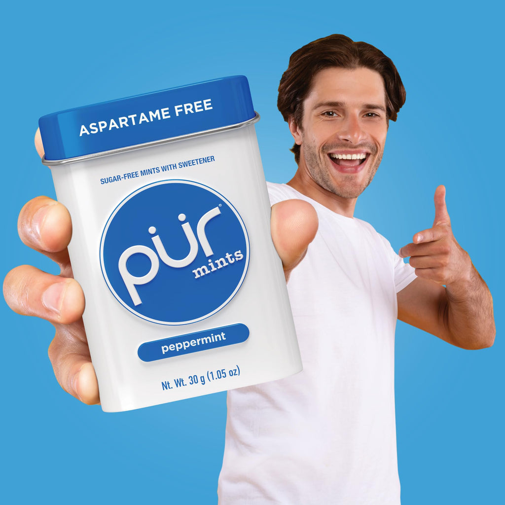 PUR Aspartame Free Mints, Made with Xylitol, Sugar Free, Vegan, Gluten Free and Keto Friendly, Natural Peppermint Flavoured Mints, 30 Pieces, Pack of 12