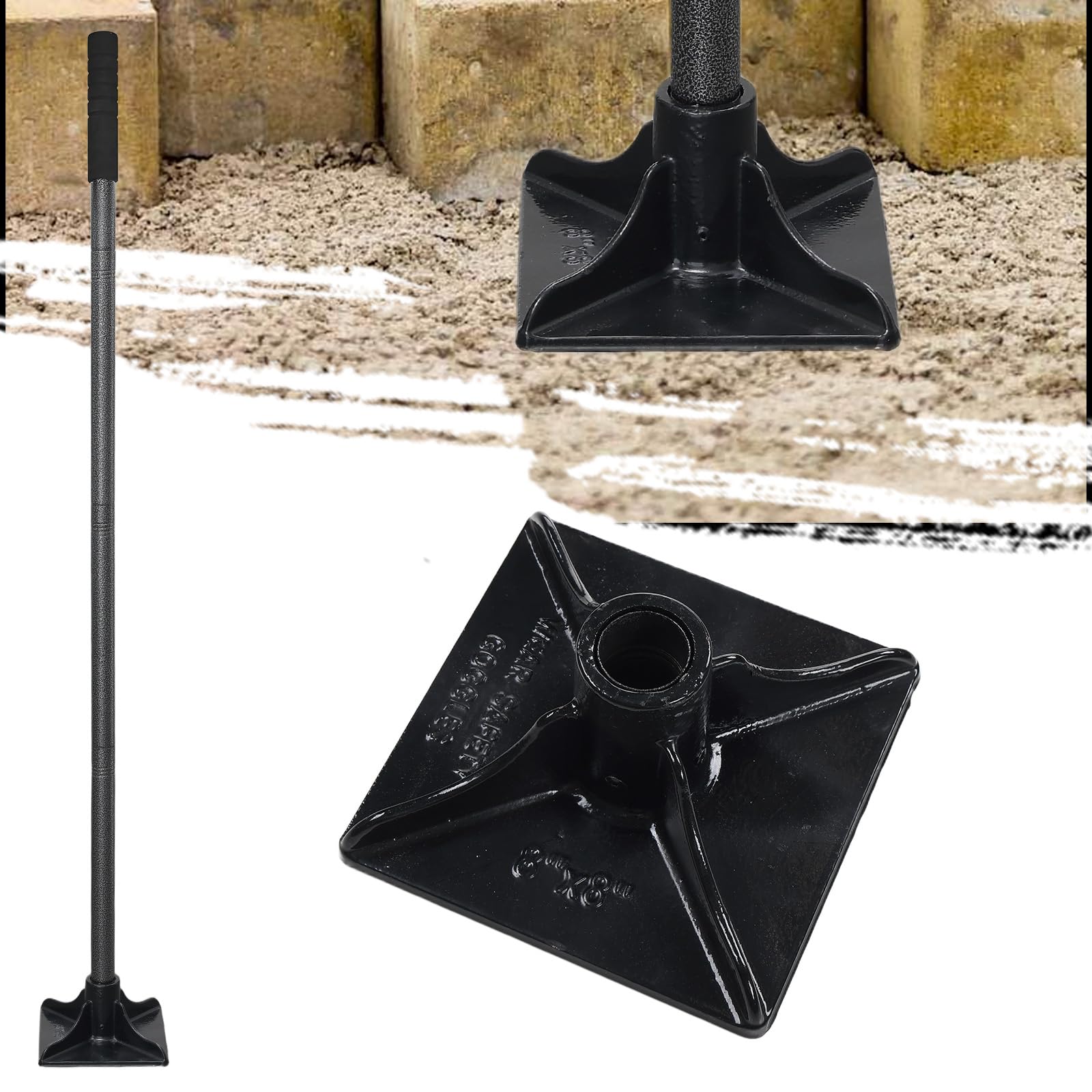 Heavy Duty Steel Tamper Tool with 62 Inch Adjustable Handle Hand Tamper for Efficient Soil Compaction Tamping Asphalt Gravel Sand Stone Dirt Heavy Duty Ground Tamper for Leveling Smoothing Surfaces