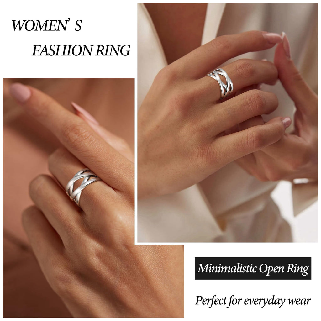 ZELORES Adjustable 925 Sterling Silver Celtic Knot Rings Open Knuckle Rings for Women Thumb Finger Rings Minimalist Cross Line Band Rings (Silver)