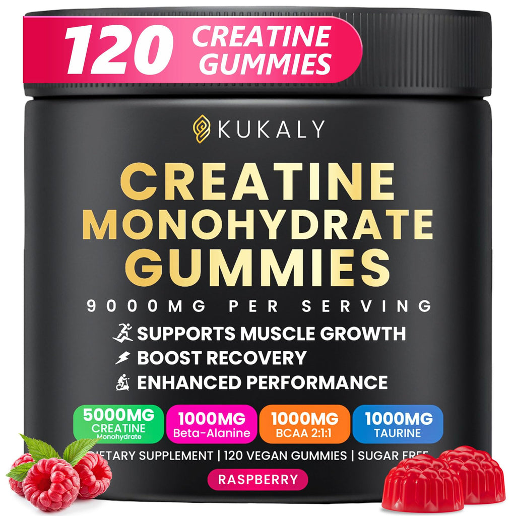 ZyterX Creatine Monohydrate Gummies for Men & Women, 9000MG Creatine Gummies Sugar Free with L-Taurine, BCAA 2:1, B12 B6 for Boost Strength, Focus & Endurance, Vegan, Non-GMO, Raspberry 120pcs