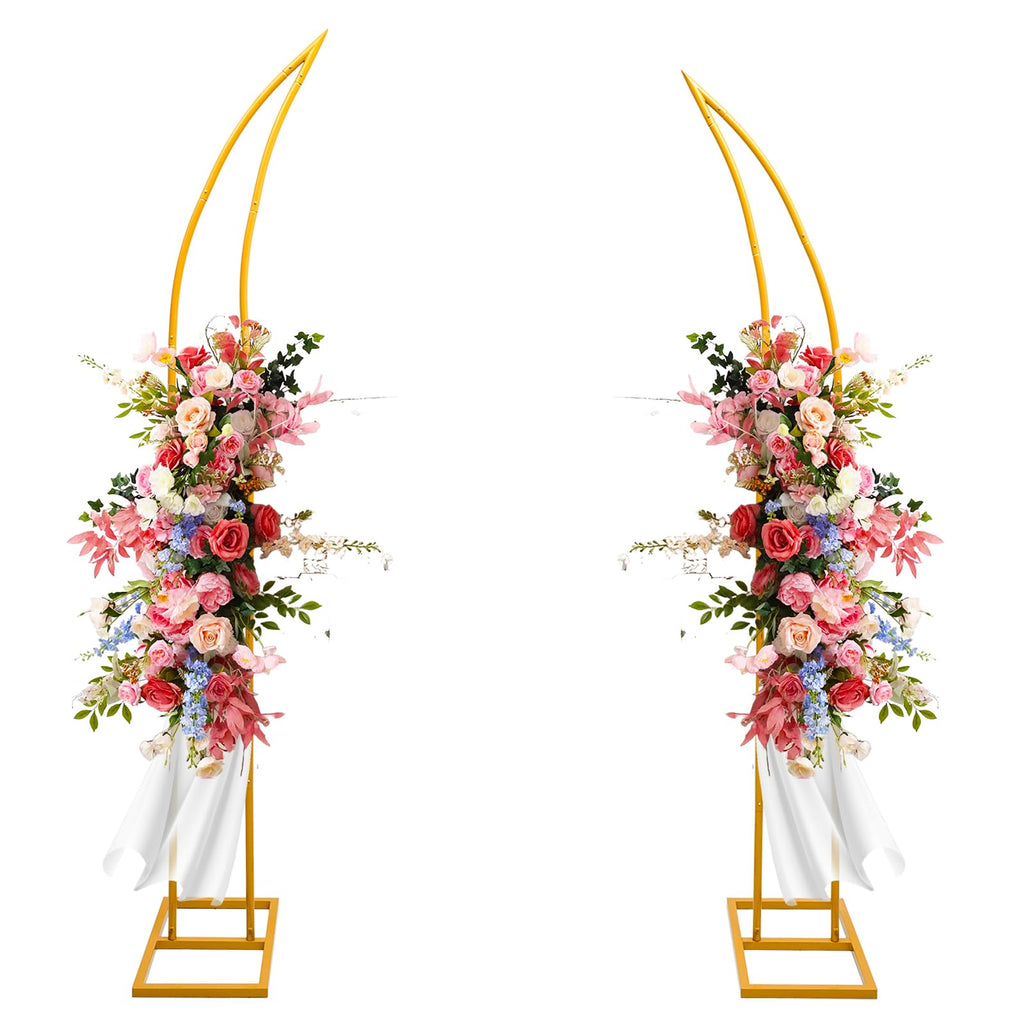 Wedding Flower Arch Stand Gold Half Arch 2pc Curved Backdrop Stand 6.2&6.9 Ft For Wedding Ceremony Bridal Shower Heart Arch Stand For Proposal Climbing Plants Garden Arch Party Decorations
