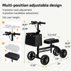 VitaSophy Knee Scooter with Disc Brake, Steerable Knee Walker for Adults,Foldable Rover Scooter forBroken Foot Injured Leg Crutch,Black