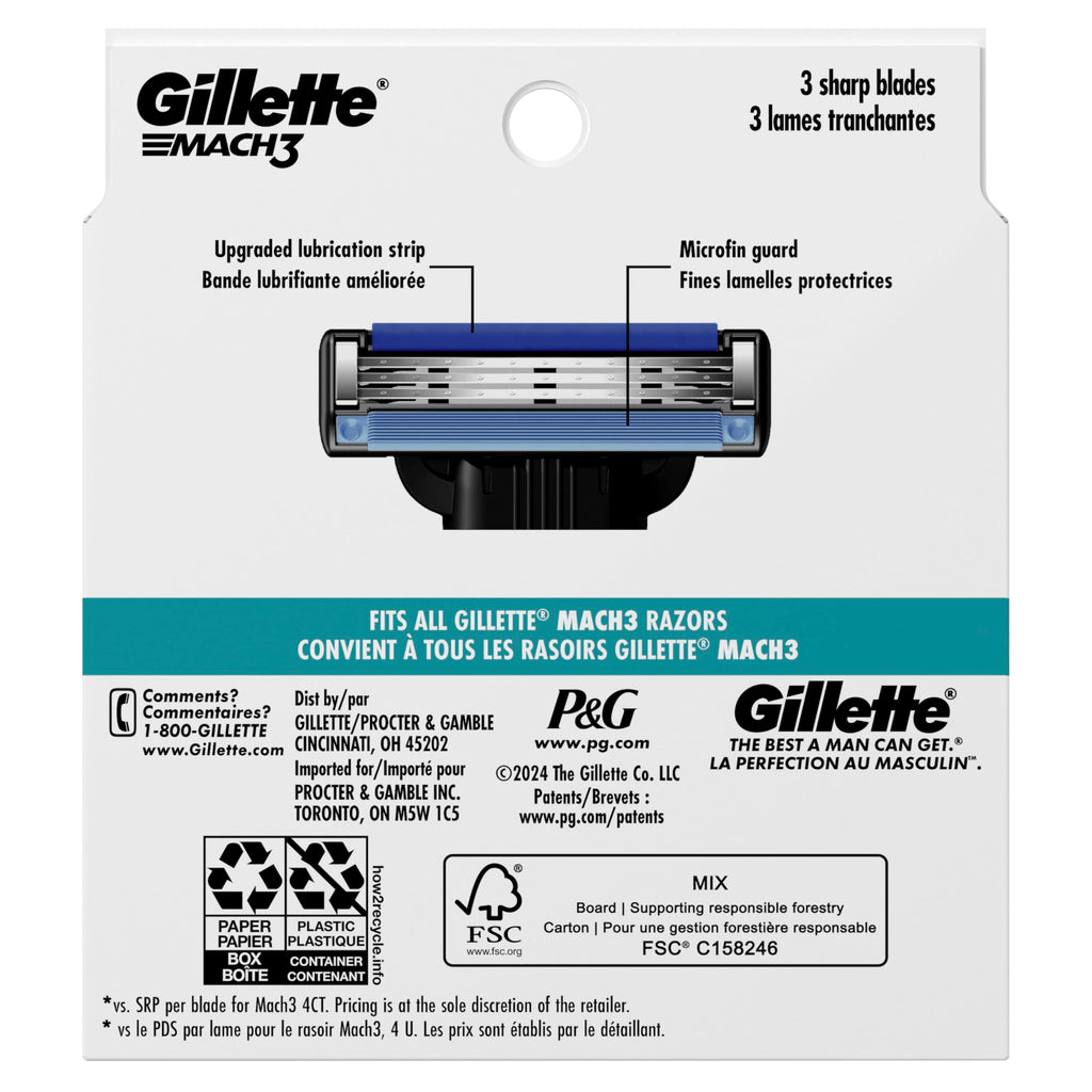 Gillette Mach3 Razor Refills for Men, 8 Razor Blade Refills