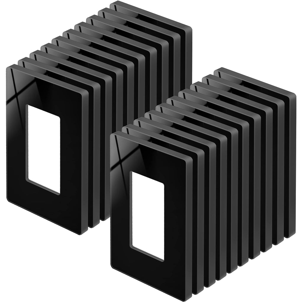 BESTTEN 20 Pack 1-Gang Black Screwless Wall Plate, Unbreakable Polycarbonate Outlet Cover, H4.69" x W2.91", for Light Switch, Dimmer, GFCI, USB Receptacle, Gloss