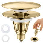 PerPaiMe Universal Bathroom Sink Stopper - Pop Up Sink Drain Stopper, Push Button Flixfilter Sink Drain Stopper Replacement, Wash Basin Drain Filter Plug Anti-Clogging Basket, Brushed Gold