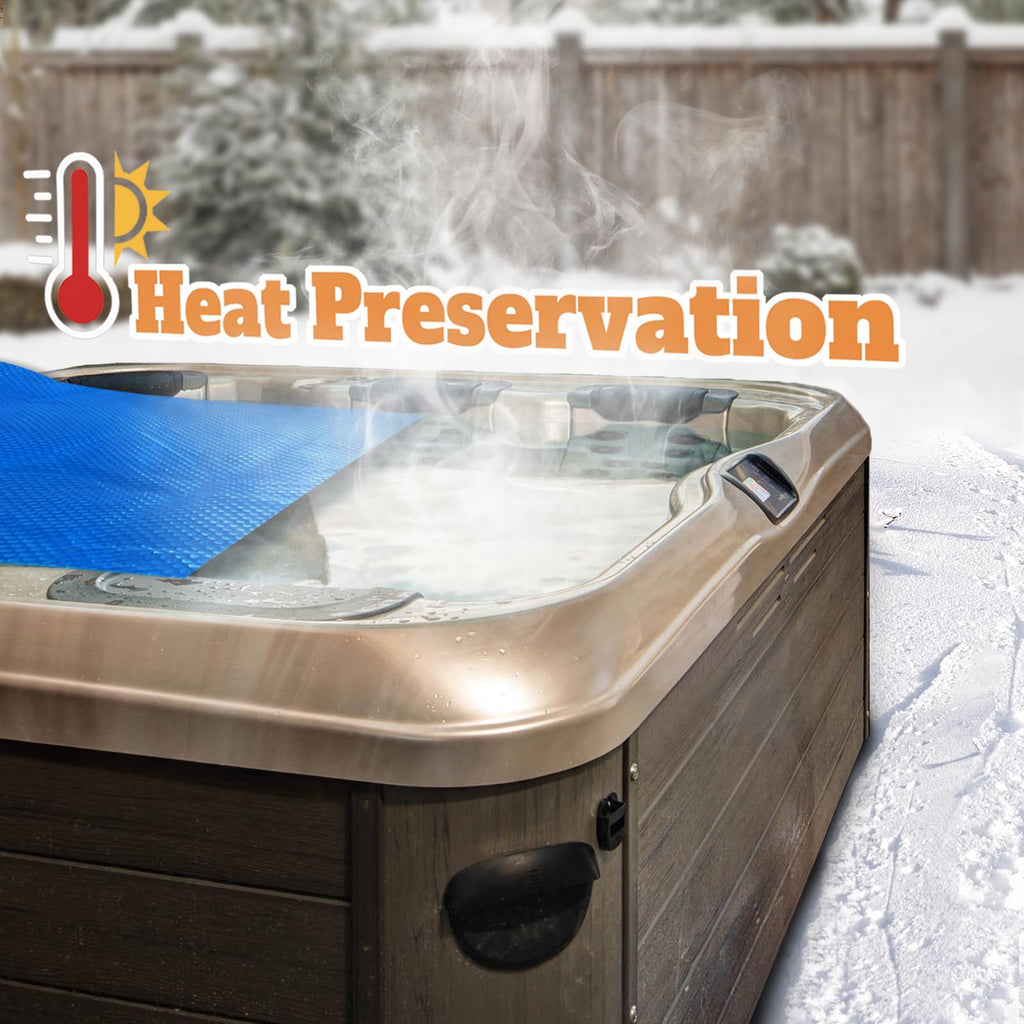 BigXwell Solar Pool Cover, Hot Tub Bubble Blanket,16-mil 7x7 Foot Square Spa Cover Hot Tub Solar Blanket, Heavy-Duty Heat Retaining Thermal Blanket