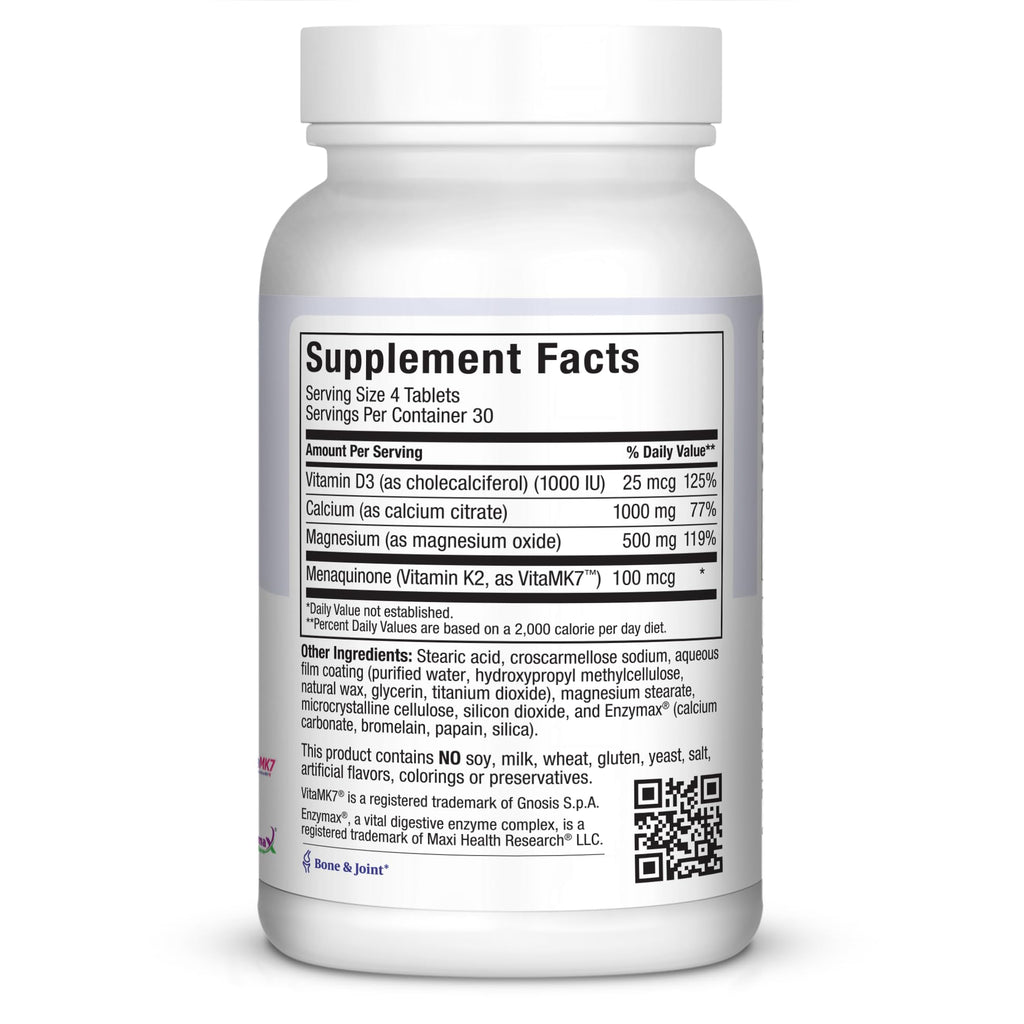 4-in-1 Calcium 1000mg with Vitamin D3 - Calcium Supplement for Women and Men with Vitamin K2 D3 1000 IU - Extra Strength Calcium Citrate for Bone and Heart Support (120ct)