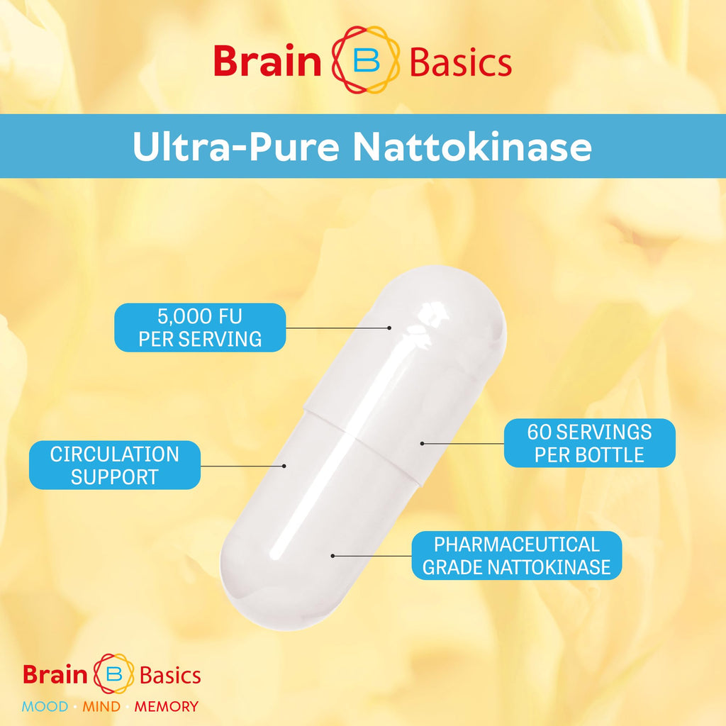 Brain Basic Ultra-Pure Nattokinase 5000 FU – 120 Capsules - Natural Blood Circulation Support with Highest Potency Available – Non-GMO, Vegan, Gluten Free