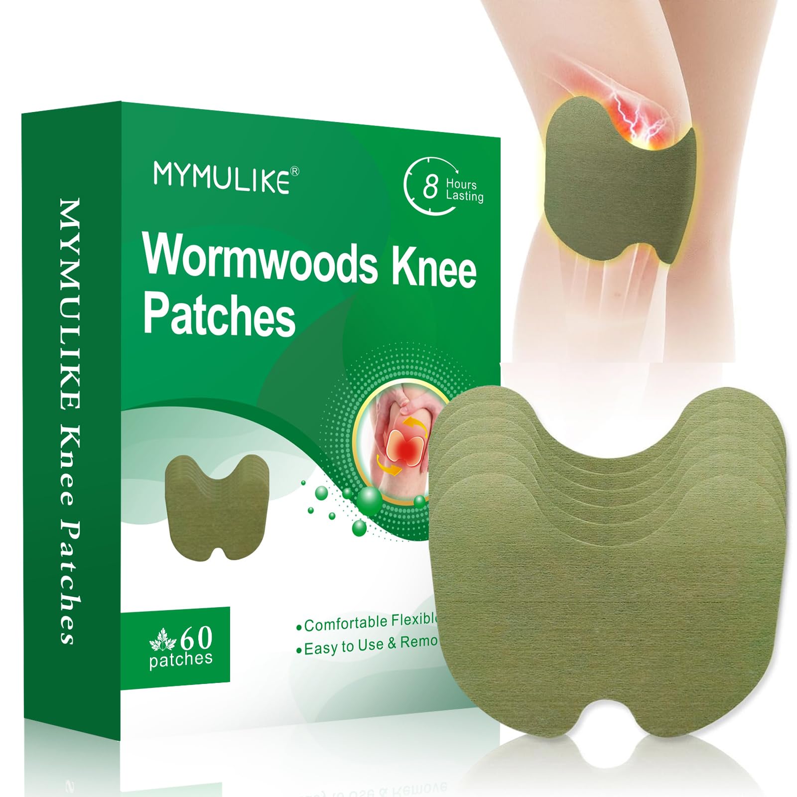 MYMULIKE 60PCS Knee Patches, Herbal Knee Patch, Warming Herbal Patches for Knee Patch Paste Long Lasting Reduction of Joint Uncomfortable