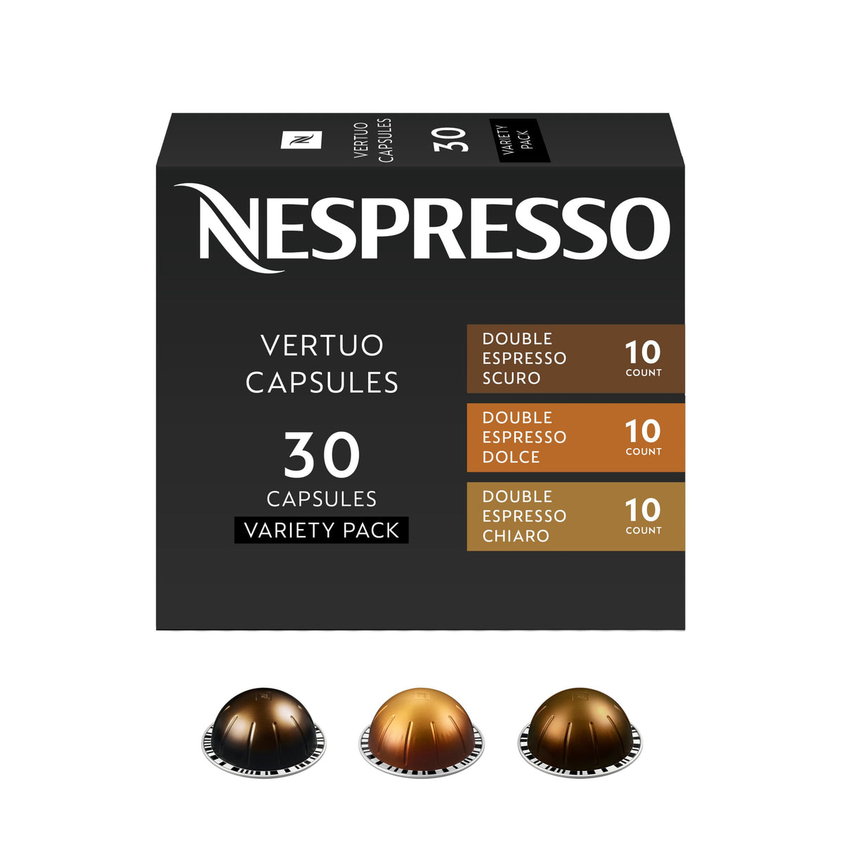 Nespresso Vertuo, Double Espresso Variety Pack, Mixed Roast, 30-Count Pods