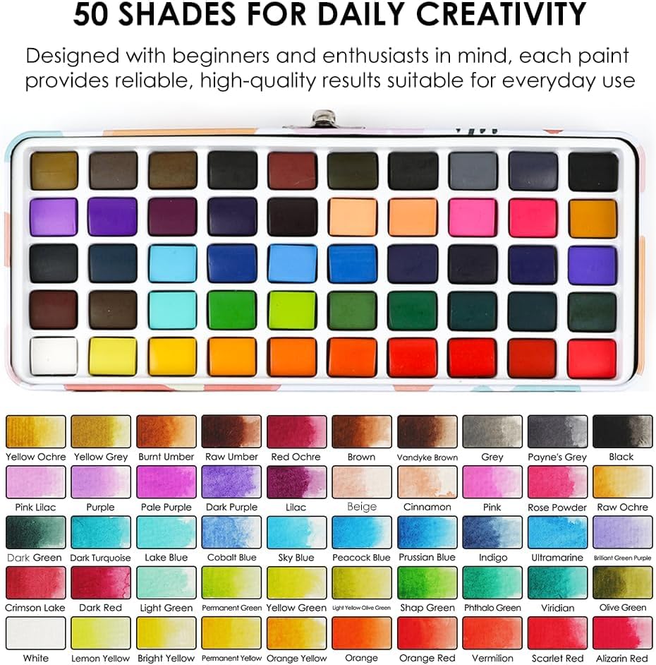 Grabie 50 Color Watercolor Paint Set with Brush Pens