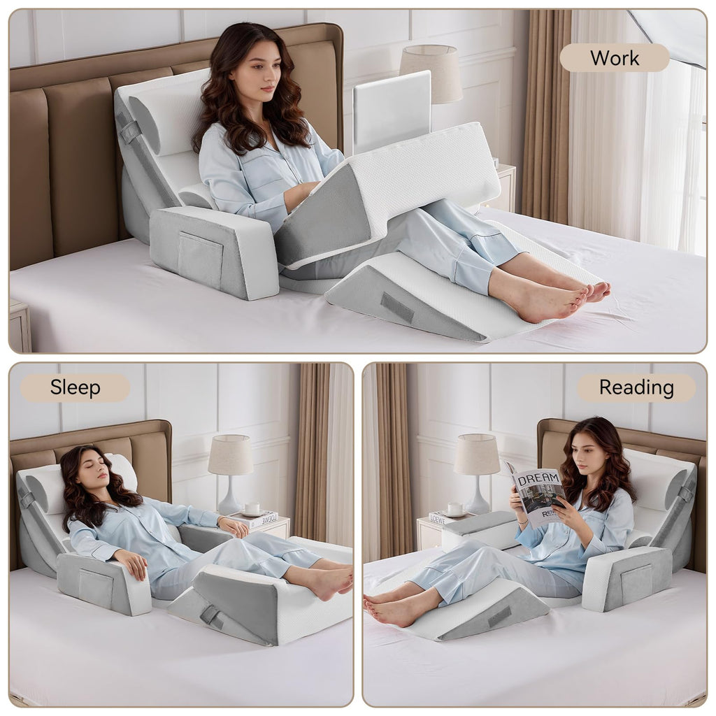 Yojoker 9PCS Orthopedic Bed Wedge Pillow Set for Sleeping, Back and Leg Pain Relief, Post Surgery Foam Pillow for Body, Triangle Adjustable Support Pillow - Acid Reflux Sleeping Pillows