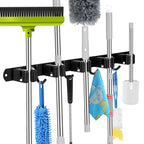 voze [2 Pack] 5 Racks and 4 Hooks Mop and Broom Holder Wall Mount, Self Adhesive Heavy Duty Broom Organizer Storage Tool Racks for Kitchen Garden Laundry Garage Black