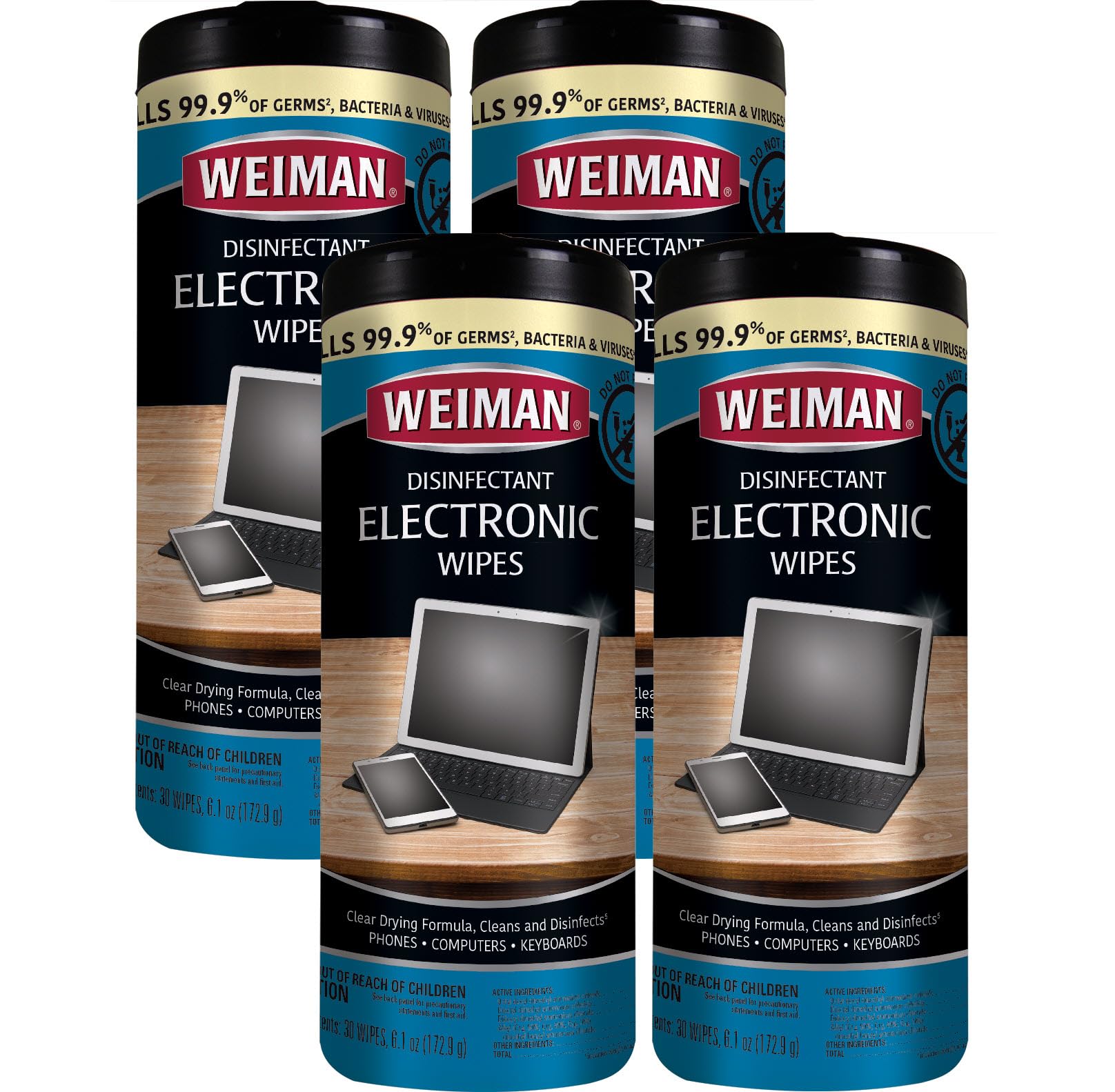 Weiman Electronic Screen Cleaner Wipes - 4 Pack Clean Your Laptop, Computer, TV, and All Electronic Equipment - Electronic Wipes - 30 Count