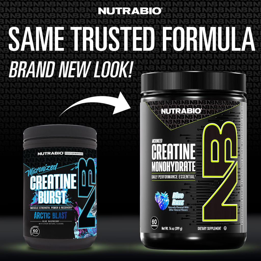 NutraBio Pure Micronized Creatine Monohydrate Powder Supplement, Blue Razz (300 g) - Supports Bulk Muscle Energy, Recovery, and Strength - HPLC Tested Creatine Powder Supplement for Men and Women