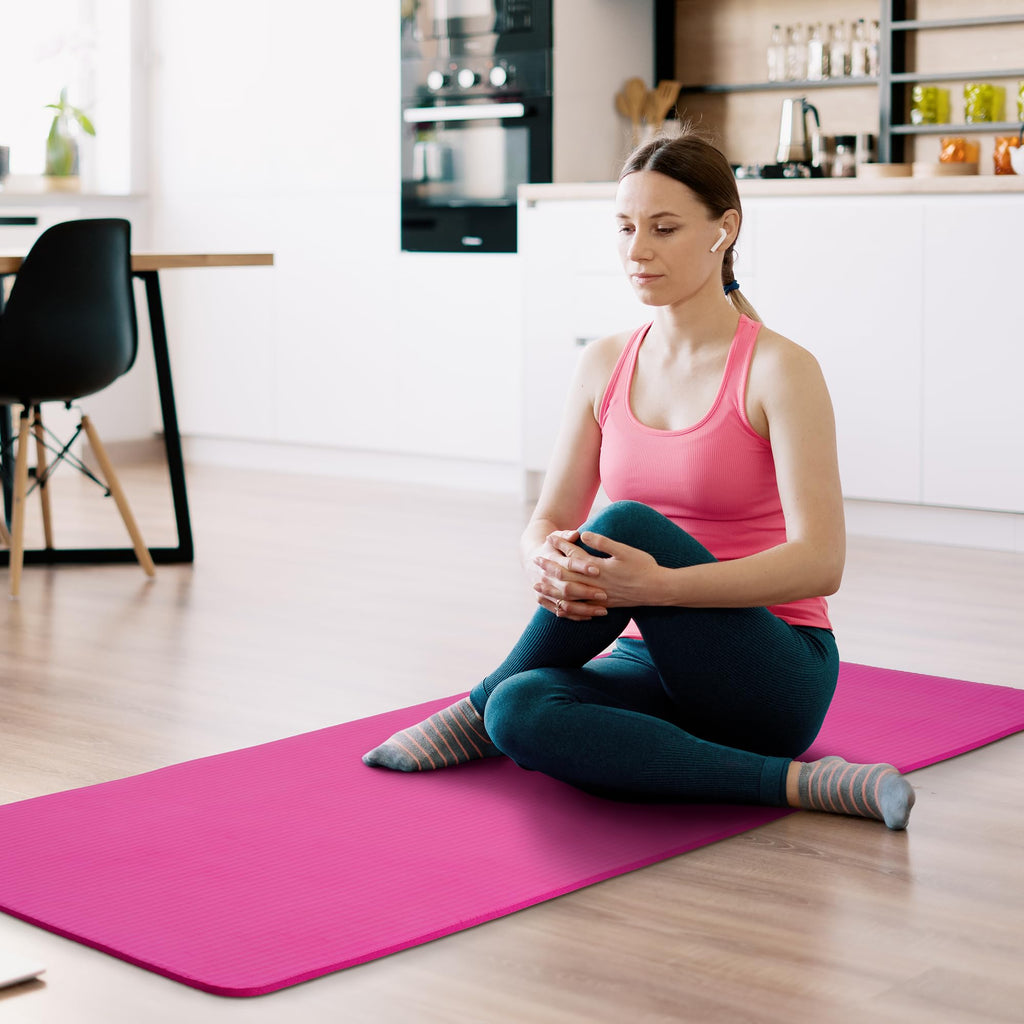 Fitvids 1/2-Inch Thick High Density Foam Exercise Yoga Mat with Carrying Strap, For Cushioning The Body Against Hard Floors, Pink