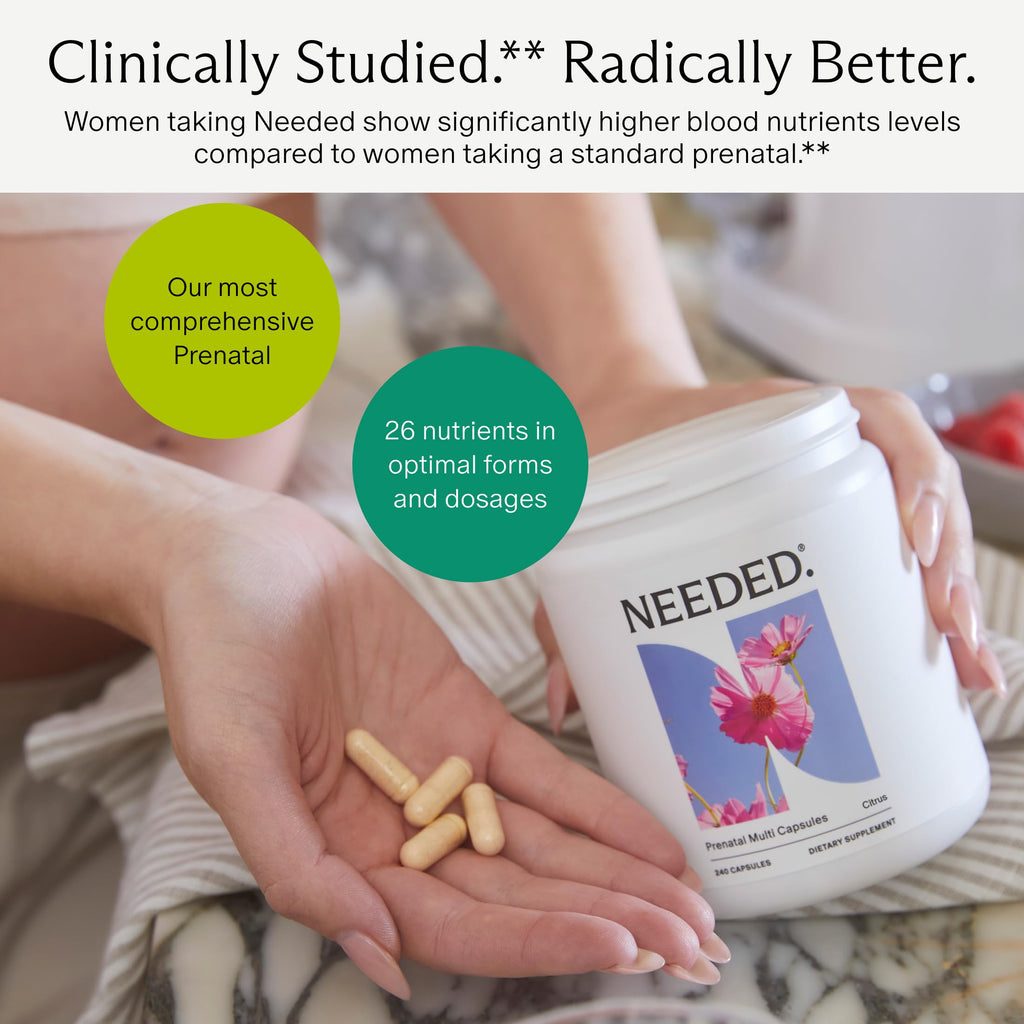 Needed. Multivitamin with Choline Capsules for Prenatal, Pregnancy, Breastfeeding, Postpartum | Expertly-Formulated & Third-Party Tested| 30-Day Supply