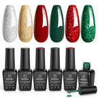 Beetles Christmas Gel Nail Polish, Red Sparkle Green Glitter Gold Silver