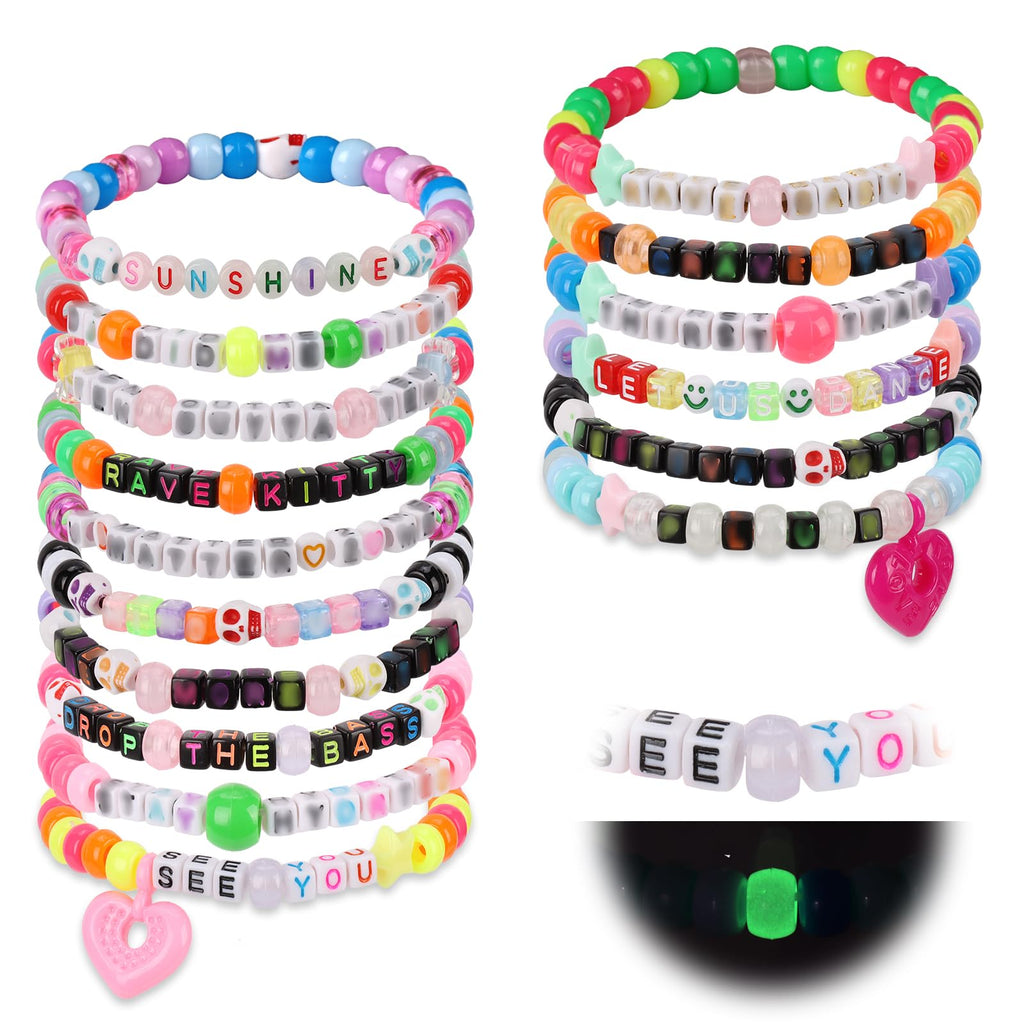 SMAODSGN 16Pcs Rave Music Bracelets Set Glow In The Dark EDM Music Stretch Bracelets Multicolor Rave Party Favor for Women Men EDM Party Music Festival