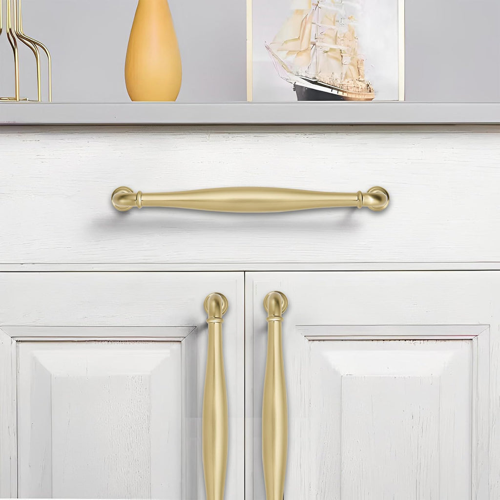 khtumeware 10 Pack 3-1/2inch(89mm) Hole Center Brushed Brass Cabinet Pulls Solid Heavy-Duty Satin Brass Tradition Handles Hardware for Bathroom Dressers Pull cabinets