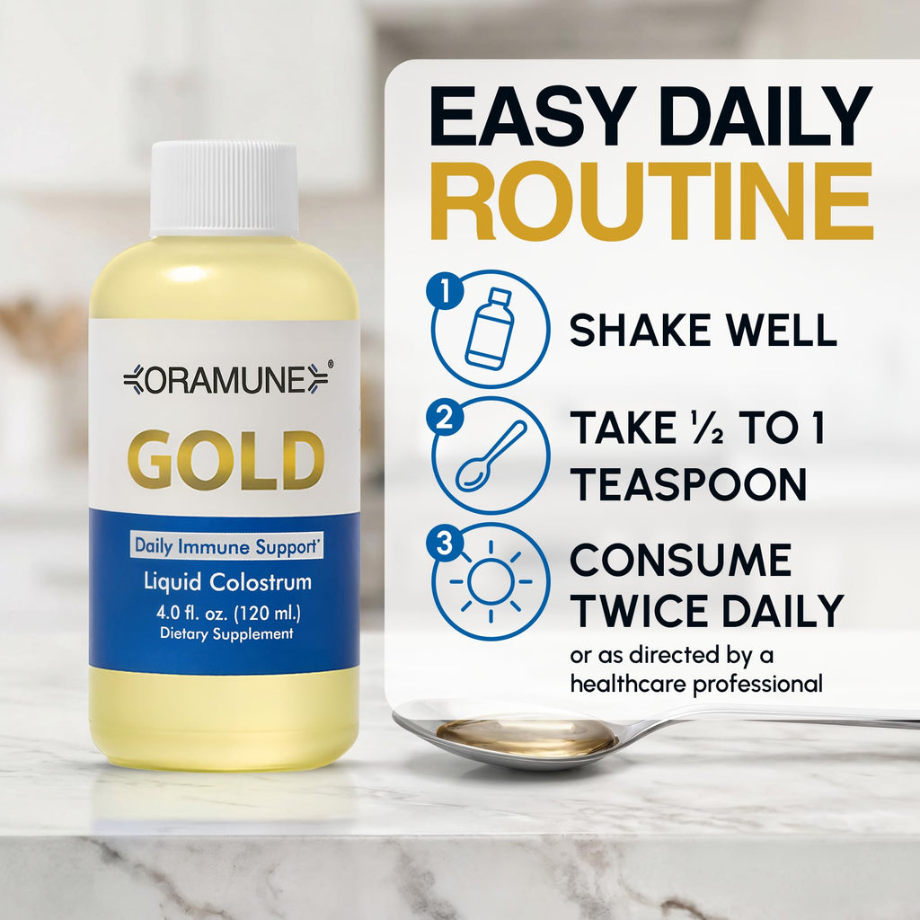 Oramune Gold Immune Support Supplement with Pure Colostrum Gold Liquid Bovine Colostrum – Rich in Lactoferrin, Insulin-Like Growth Factor-I (IGF-I) for Immune Strength– 4 fl oz