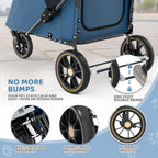 Magshion Pet Stroller for Medium Dogs w/Adjustable Handle, 3-Wheel Dog Cat Wagon w/Dual Entry, Rear Storage, Breathable Mesh, One-Foot Brake, Ideal for Large Pets up to 55 lbs, Navy Blue