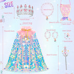 Meland Princess Dress Up for Girls 3-8, Mermaid Cape with Crown, Dress Up Clothes for Girls Birthday Gift, Christmas, Halloween Role Play Costumes, Toys for Kids Toddlers Pretend Play