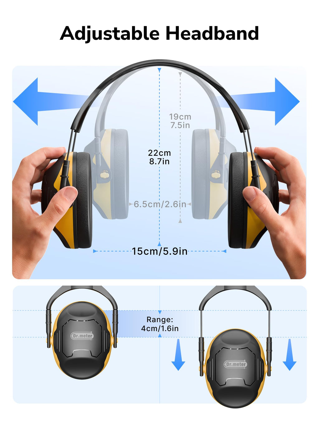 Dr.meter Noise Reduction Ear Muffs, Ear Protection Noise Cancelling Headphones for Adults, Kids Autism Sensory, NRR28dB Hearing Protection Earmuffs for Mowing, Range, Concerts, Monster Jam