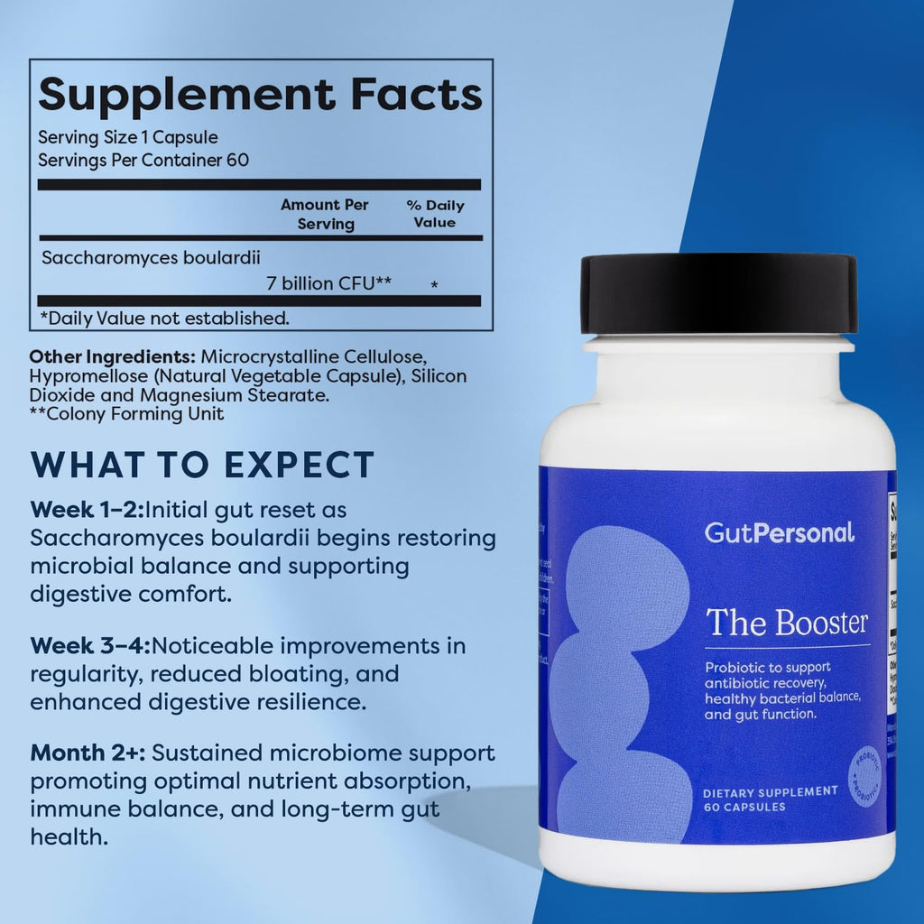 GutPersonal The Booster Targeted Probiotic for Gut Health: Boost Good Bacteria, Reduce Bad Bacteria, and Support The Immune System with 5 Billion CFU Saccharomyces Boulardii, Capsules, 60 Servings