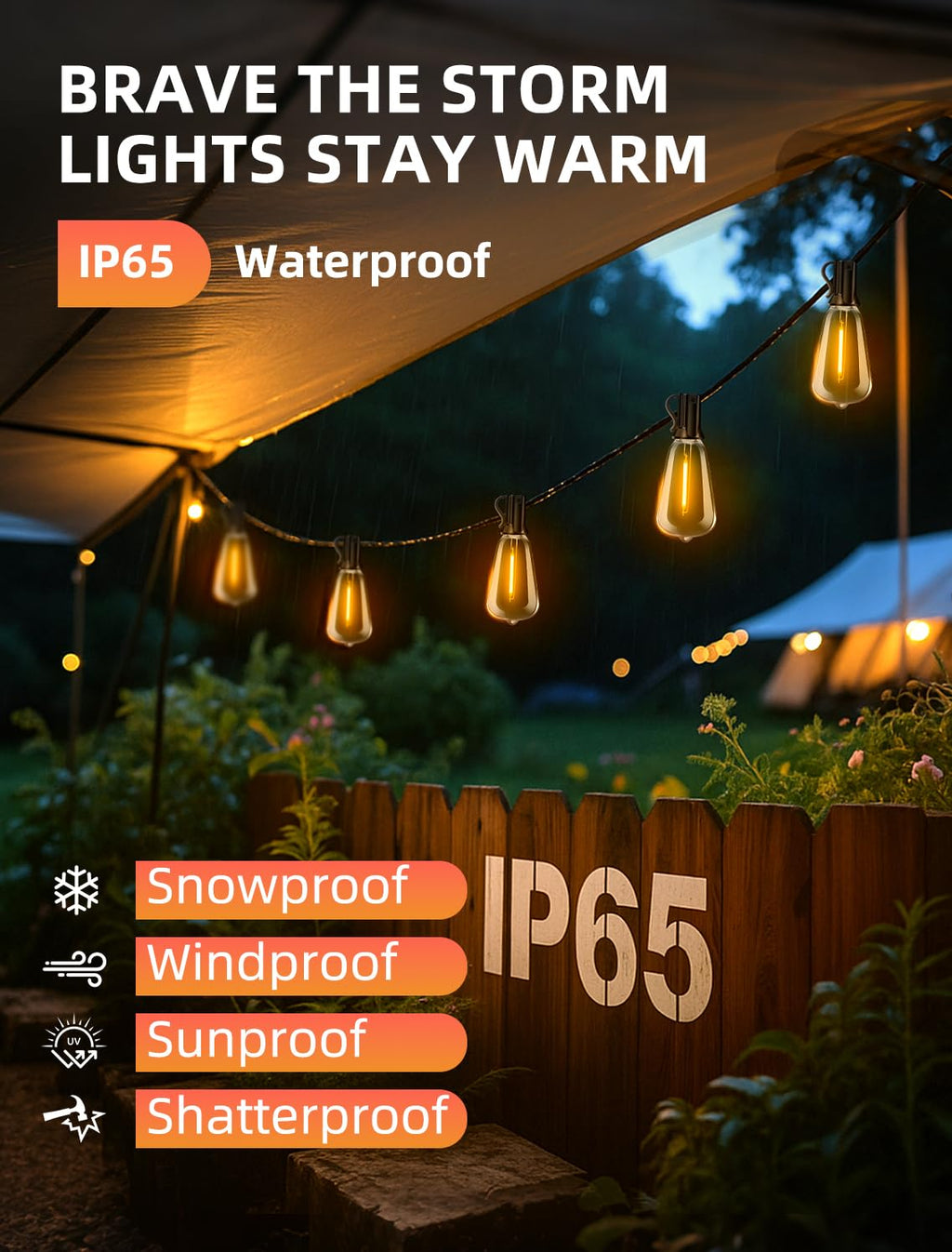 VOZUJI Outdoor Patio String Lights: 200Ft 60M Outside Waterproof Light - Remote Dimmable ST38 Shatterproof Bulb Connectable Hanging Outdoor Electric Lighting - Backyard Yard Gazebo Porch Party