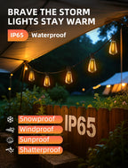 VOZUJI Outdoor Patio String Lights: 200Ft 60M Outside Waterproof Light - Remote Dimmable ST38 Shatterproof Bulb Connectable Hanging Outdoor Electric Lighting - Backyard Yard Gazebo Porch Party